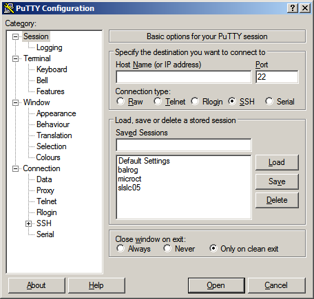 putty configuration window putty configuration window